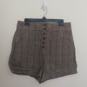 Plaid and Houndstooth High Waist Button Fly Shorts